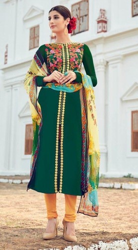 Green Color Stylist Cotton Satin Salwar Suits