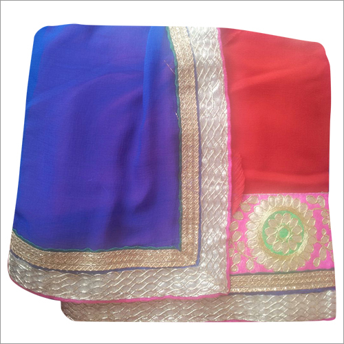 Red Blue Half Half Fancy Work Saree