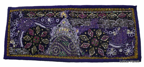 भारतीय मोती का काम विन्टेज टेपेस्ट्री बैंगनी रंग की हाथ से बनी दीवार की सजावट 10X30