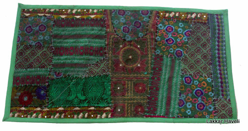 भारतीय बंजारा कार्य विंटेज टैपेस्ट्री हरा रंग दीवार पर लटकने वाला 15X30