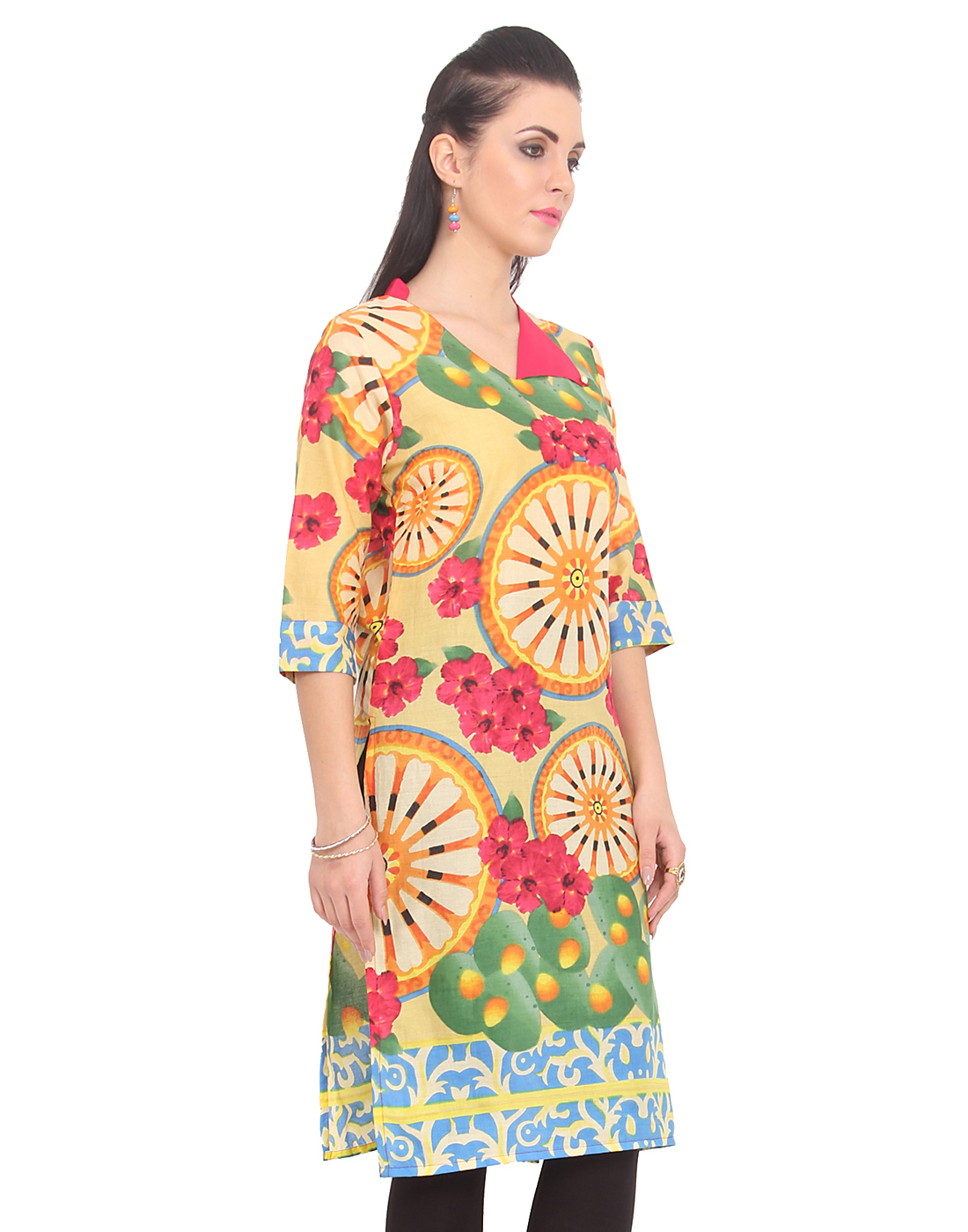 Buttoned Smart Fold On Neck Kurti