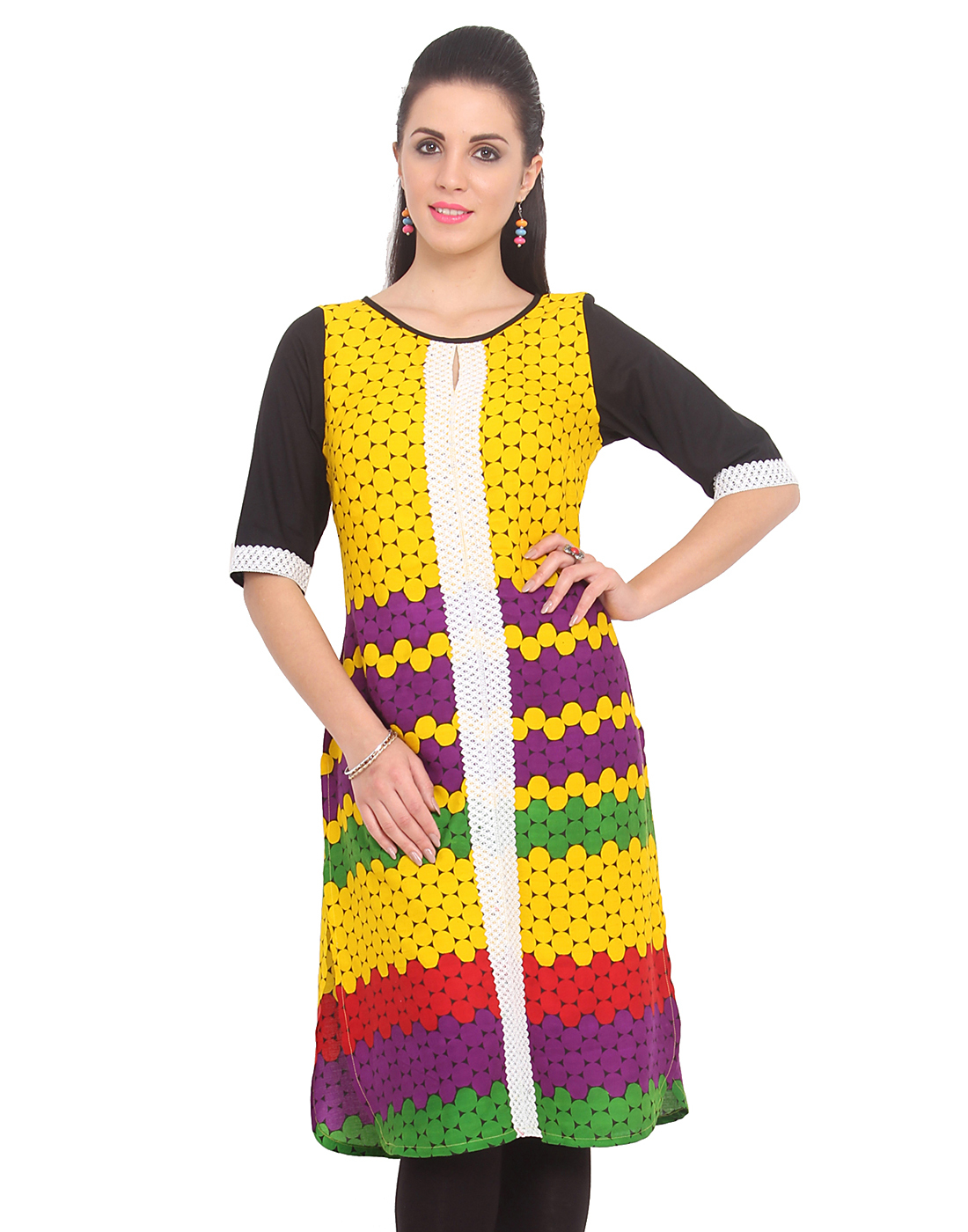 Chiffon Kurtis - Breathable, Elegant, And Versatile Yellow Fabric | Sizes S, M, L, Xl, Xxl, Half Sleeves, Round Neck, Printed, 41 Inches Length