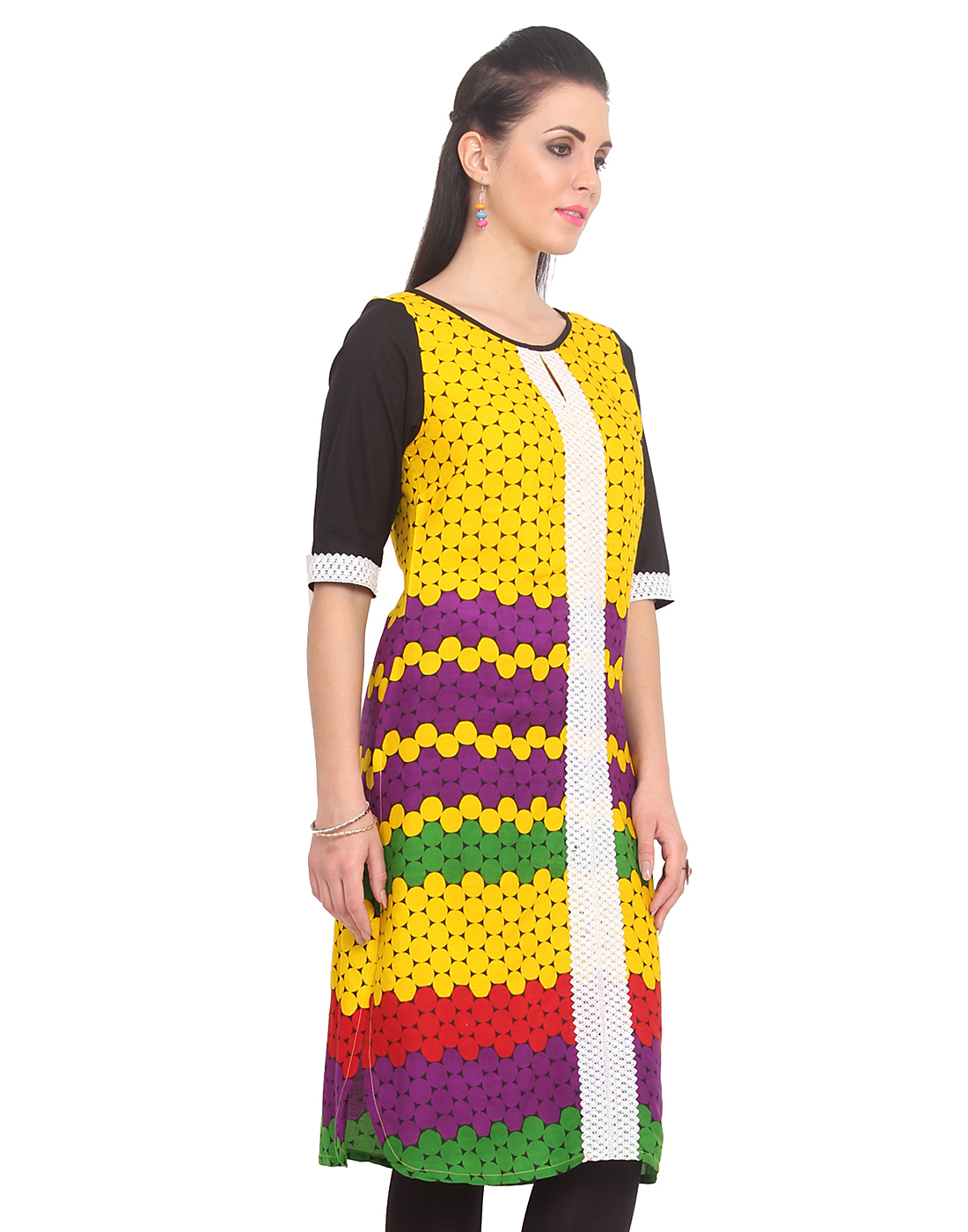 Chiffon Kurtis - Breathable, Elegant, And Versatile Yellow Fabric | Sizes S, M, L, Xl, Xxl, Half Sleeves, Round Neck, Printed, 41 Inches Length
