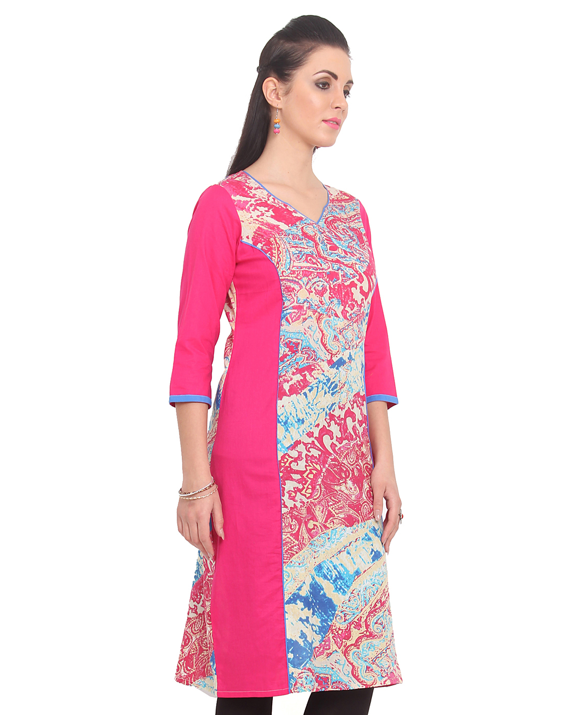 Unstitched Kurti - Rayon, 41 Inch Length, V-neck, Printed, Sizes S-xxl | Soft Fabric, Comfortable Fit, 3/4 Sleeves, Vibrant Colors