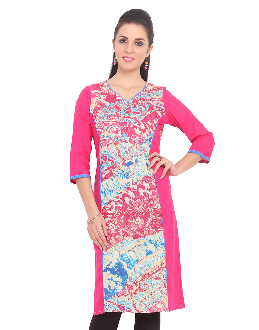 Unstitched Kurti - Rayon, 41 Inch Length, V-neck, Printed, Sizes S-xxl | Soft Fabric, Comfortable Fit, 3/4 Sleeves, Vibrant Colors
