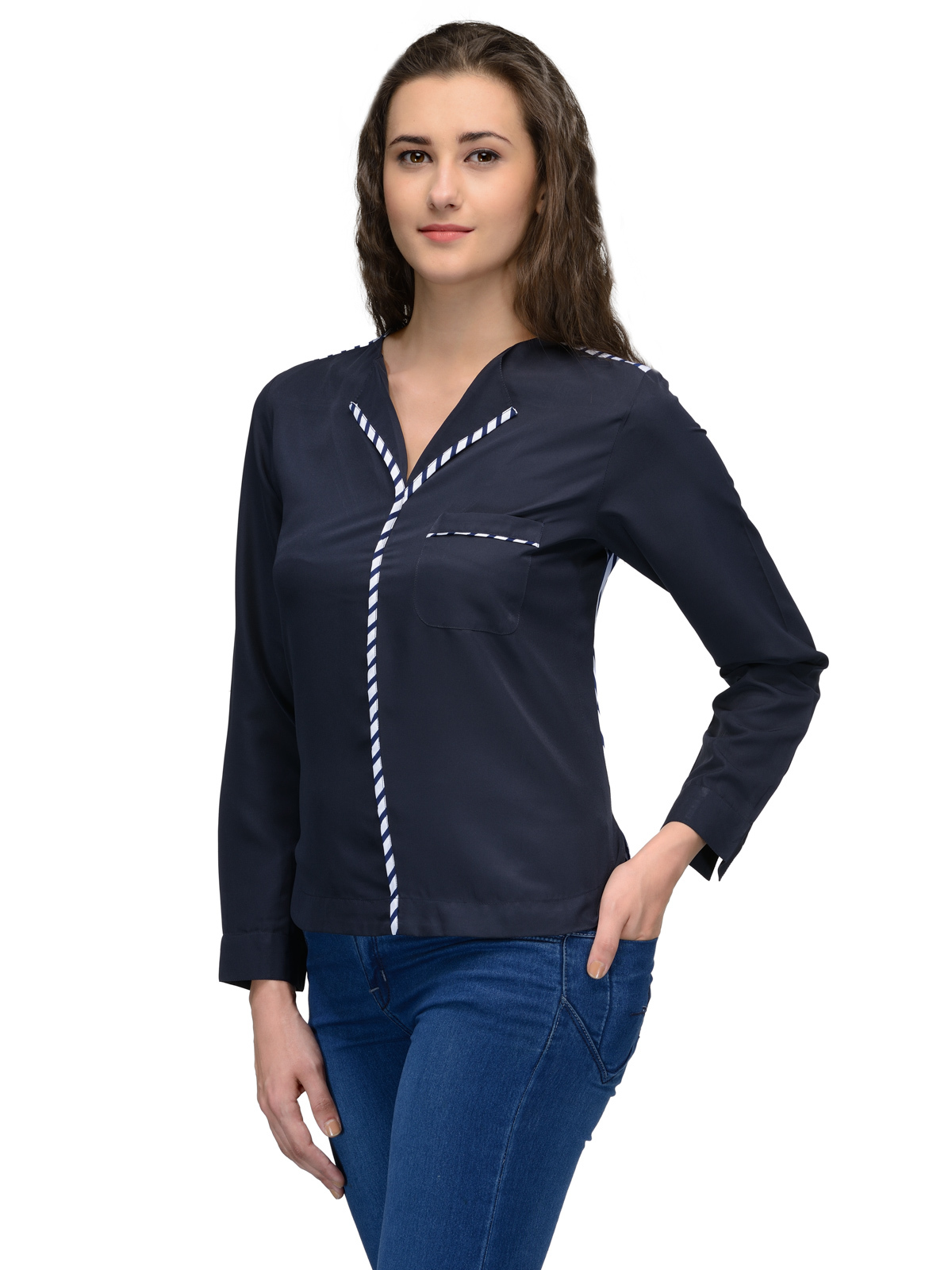 Tops - Cotton Blend, S-xl, Navy Blue | Button Down, Soft Fabric, Stylish Design, Comfortable Fit, Durable Material