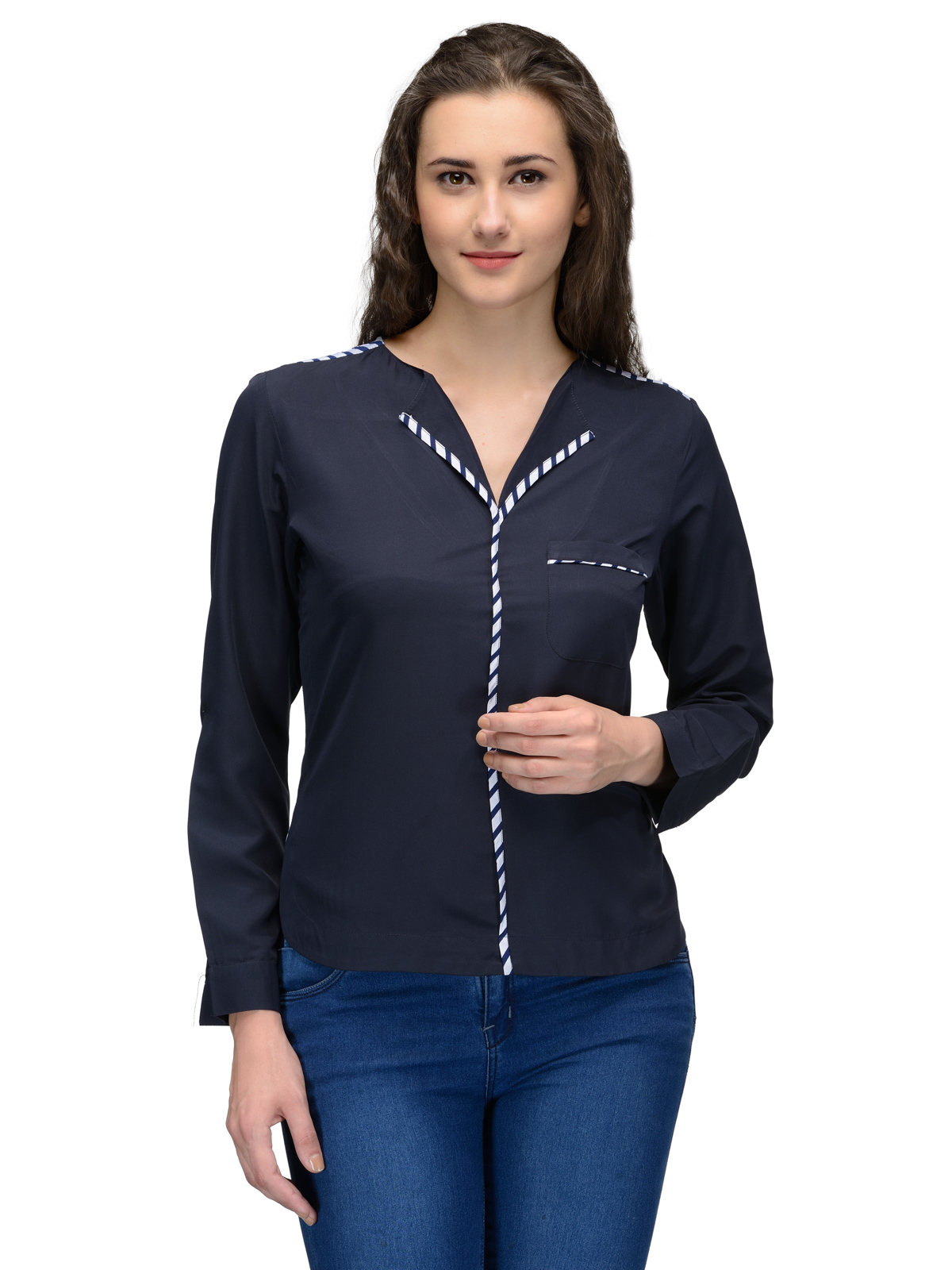 Tops - Cotton Blend, S-xl, Navy Blue | Button Down, Soft Fabric, Stylish Design, Comfortable Fit, Durable Material