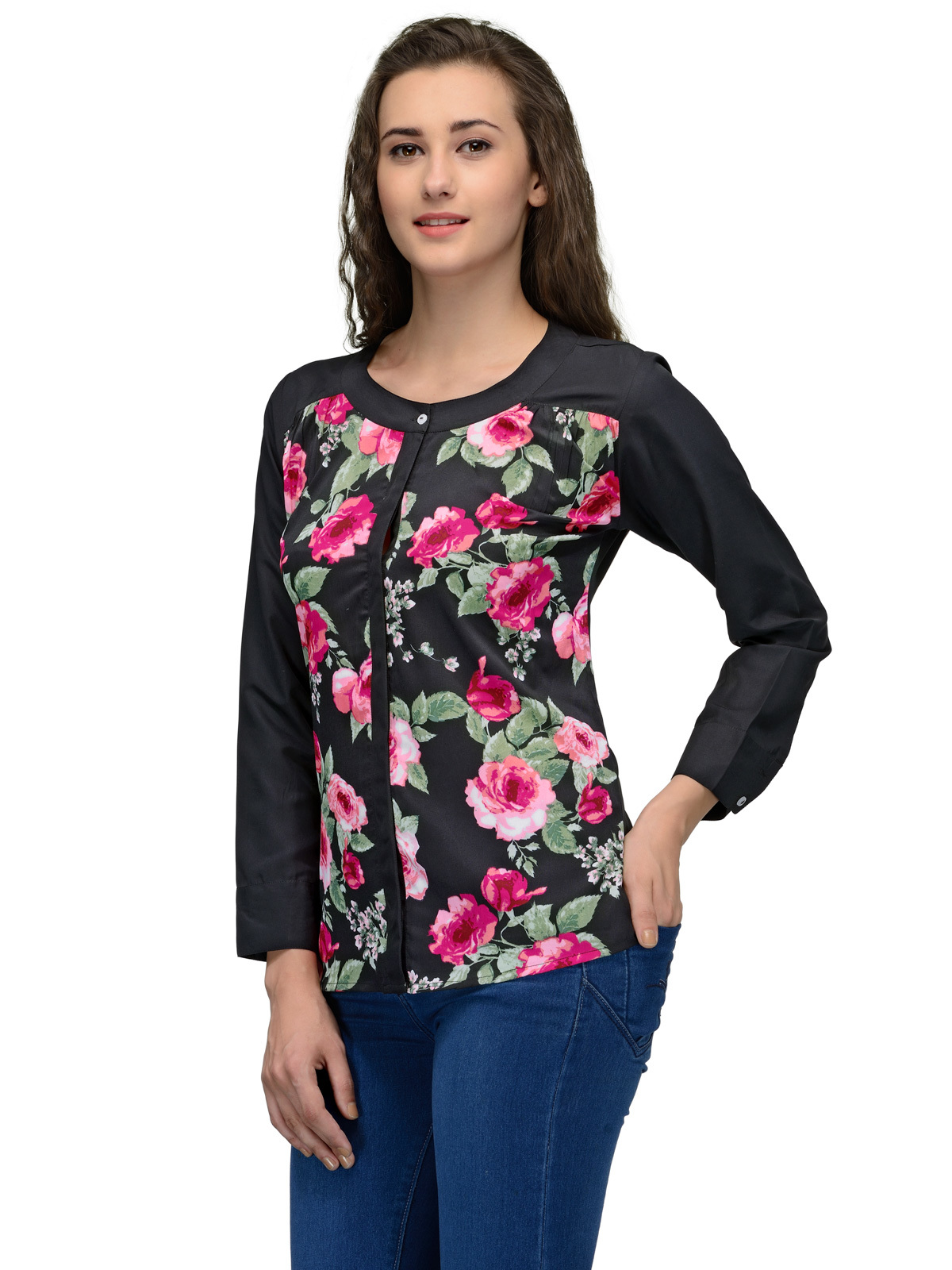 Tops - Cotton, S To Xl, Black | Soft Fabric, Floral Print, Stylish Design, Comfortable Fit, Three-quarter Sleeve