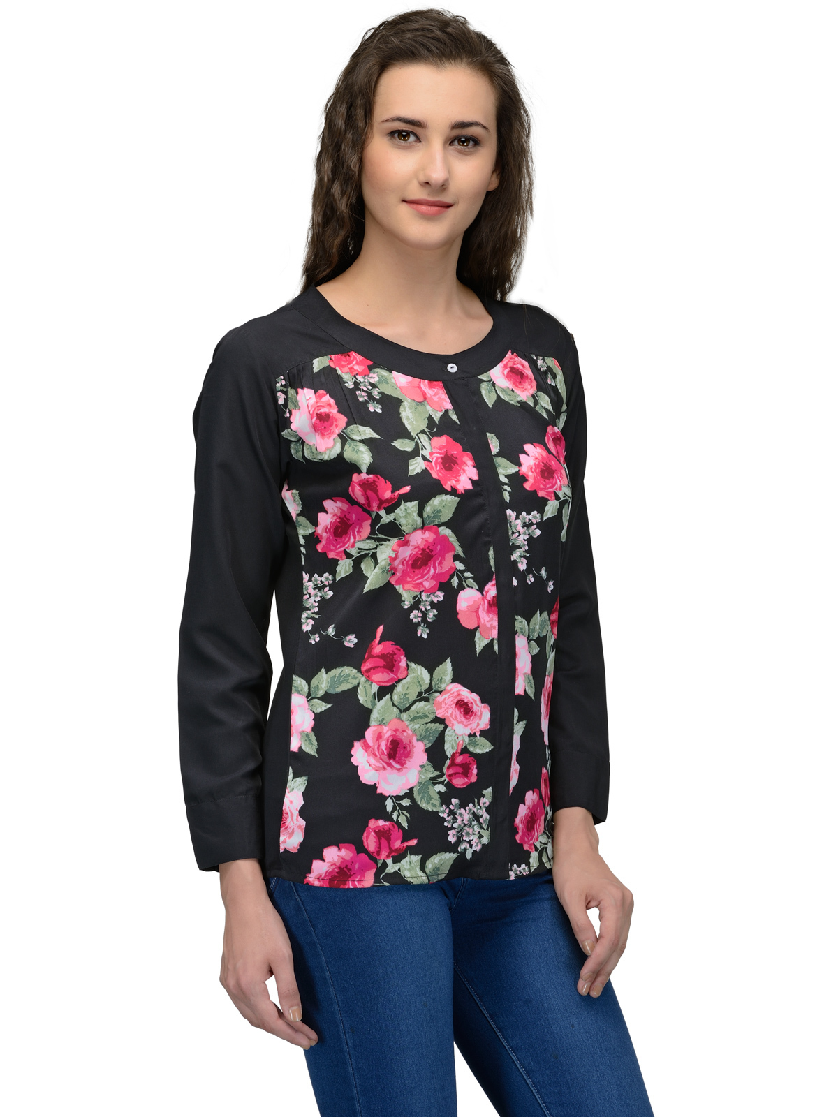 Tops - Cotton, S To Xl, Black | Soft Fabric, Floral Print, Stylish Design, Comfortable Fit, Three-quarter Sleeve