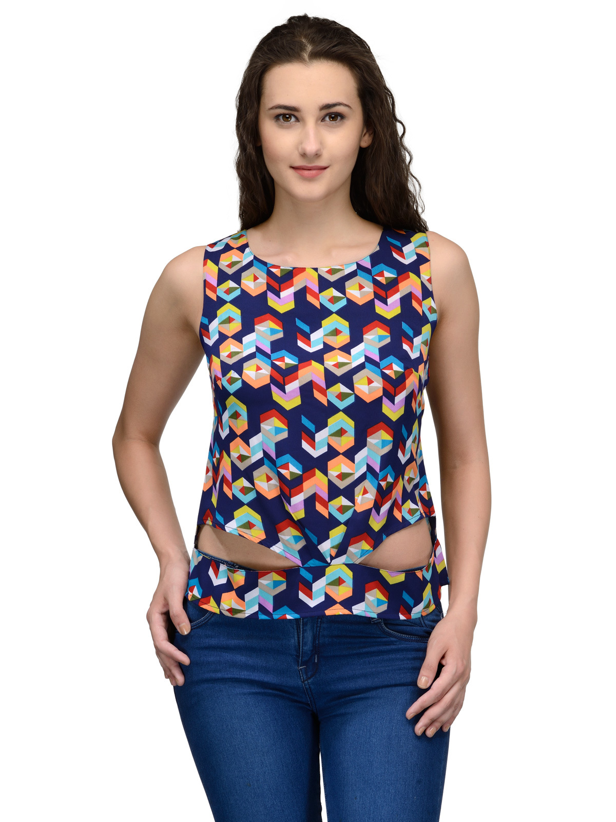 Tops - Cotton Blend, 20 Inches, Navy | Stylish Design, Soft Fabric, Comfortable Fit, Unique Pattern, Sleeveless