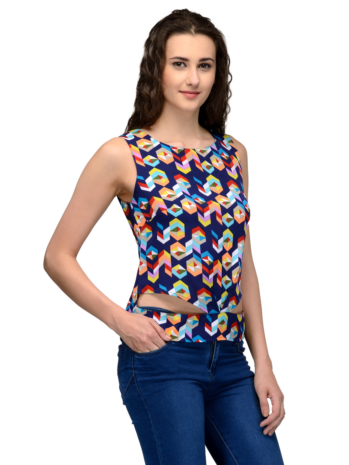 Tops - Cotton Blend, 20 Inches, Navy | Stylish Design, Soft Fabric, Comfortable Fit, Unique Pattern, Sleeveless