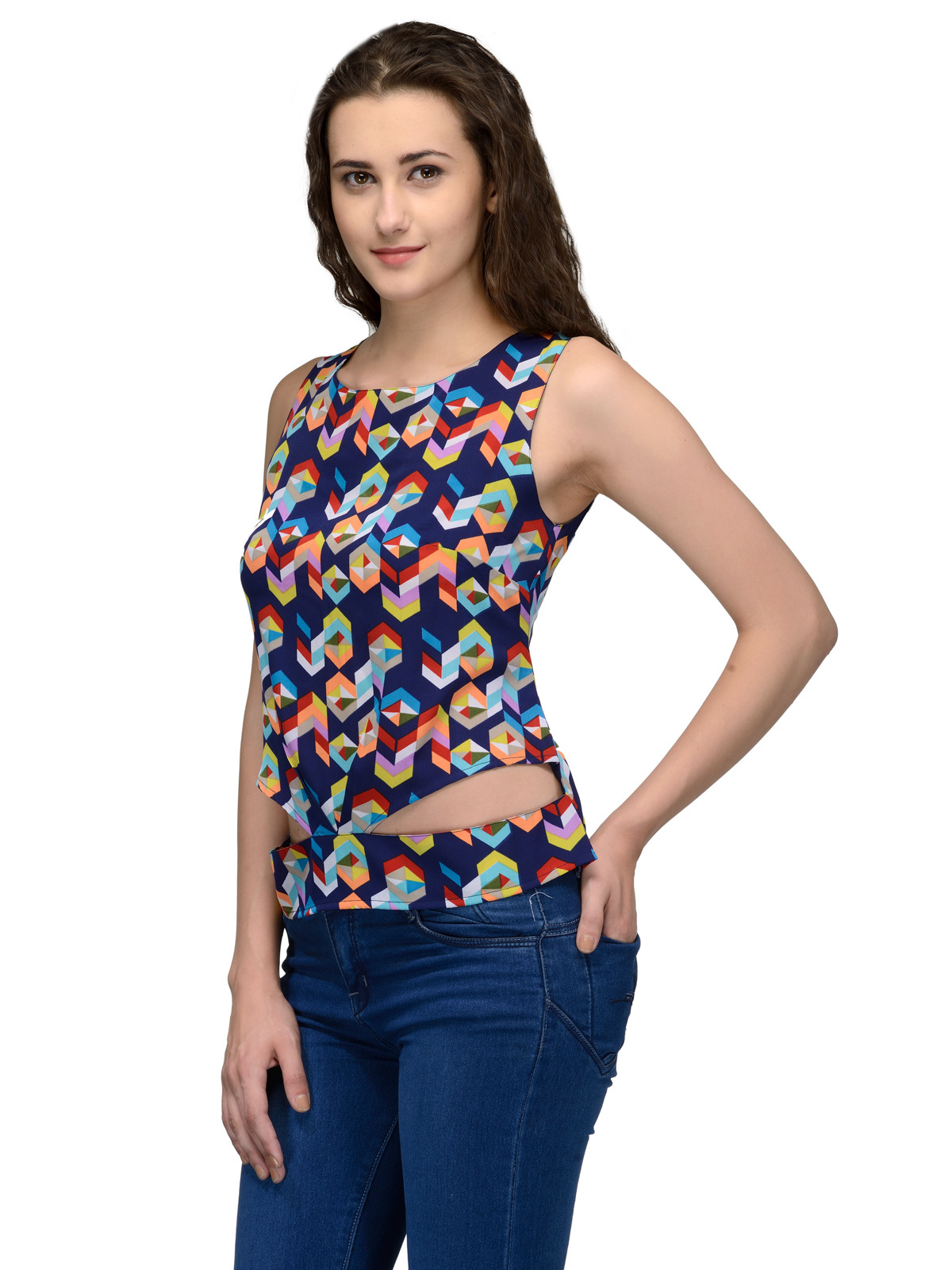 Tops - Cotton Blend, 20 Inches, Navy | Stylish Design, Soft Fabric, Comfortable Fit, Unique Pattern, Sleeveless
