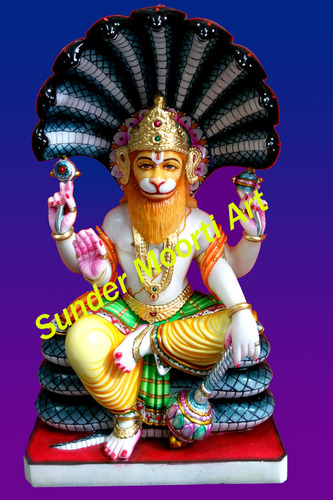 धोने योग्य संगमरमर की नरसिंह भगवान की प्रतिमा