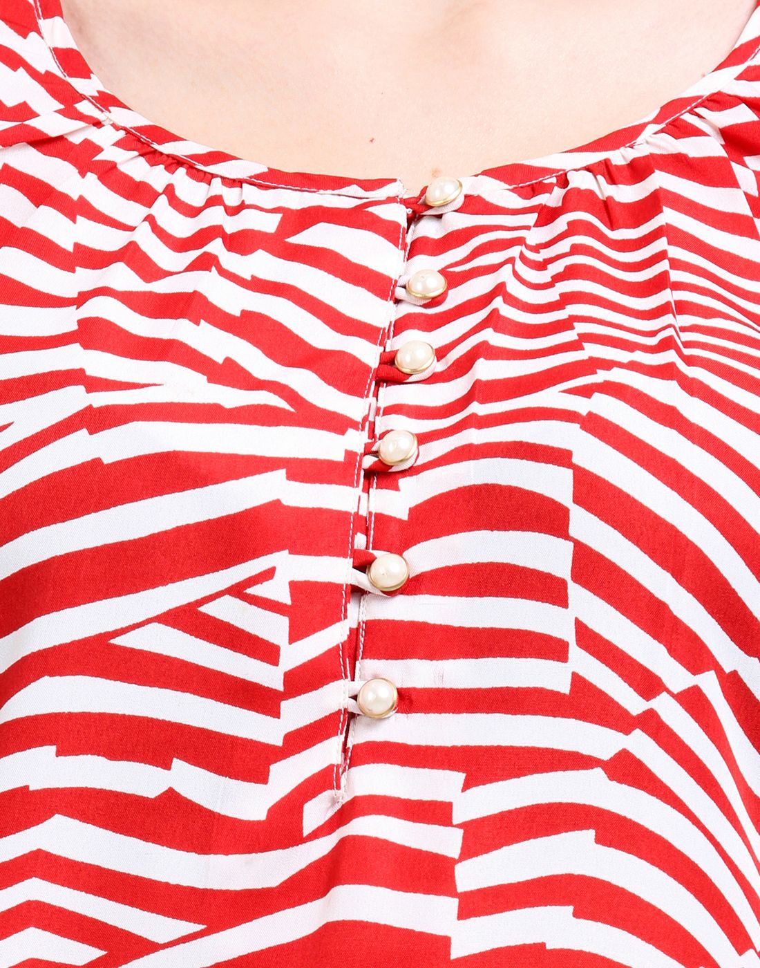 Scooped Neck Top - Cotton Blend, Sizes S-xxl, Red | Soft Fabric, Stylish Design, Comfortable Fit, Zebra Print, Three Quarter Sleeve