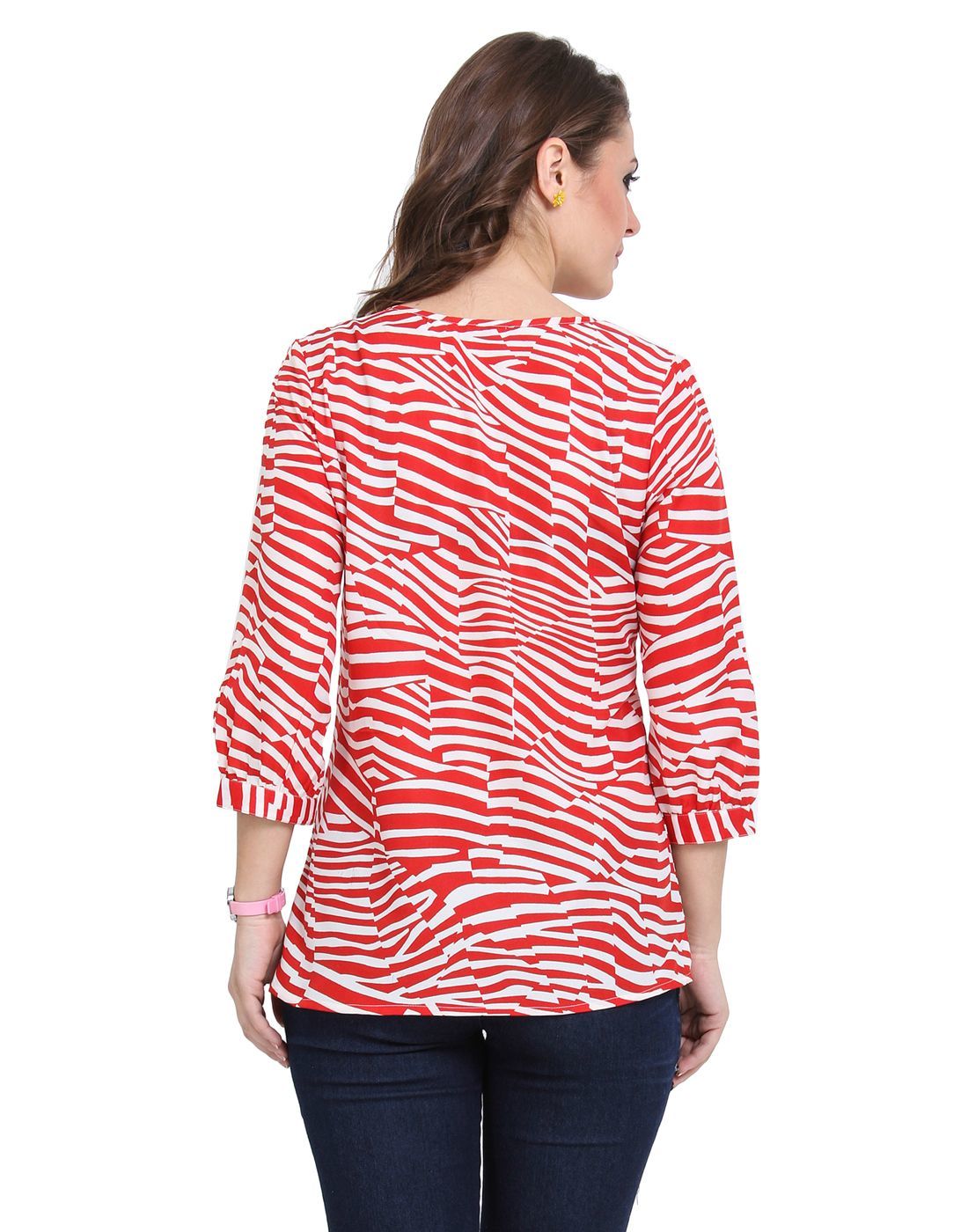 Scooped Neck Top - Cotton Blend, Sizes S-xxl, Red | Soft Fabric, Stylish Design, Comfortable Fit, Zebra Print, Three Quarter Sleeve