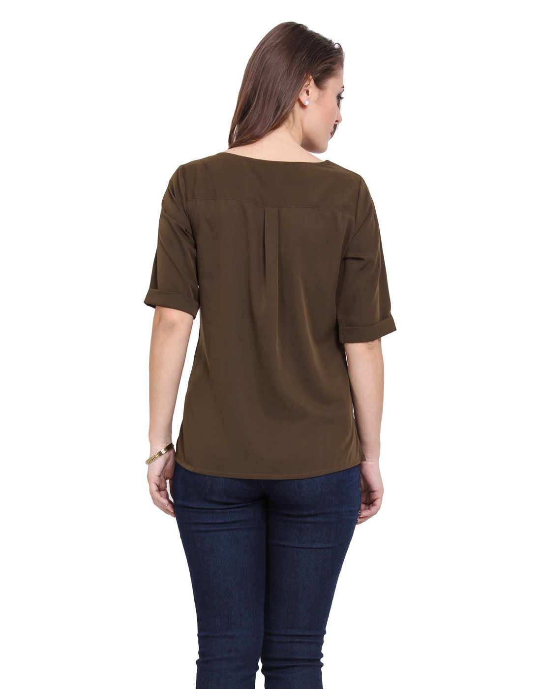 Zipper Top - Polyester, S-xxl, Brown | Stylish Design, Comfortable Fit, Half Sleeves, V-neck