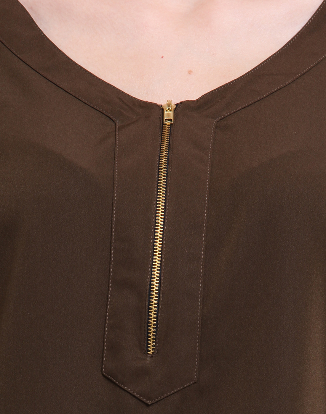 Zipper Top - Polyester, S-xxl, Brown | Stylish Design, Comfortable Fit, Half Sleeves, V-neck