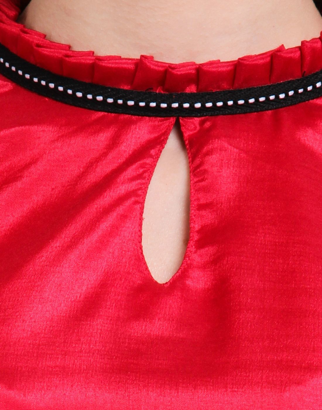 Ruffled Neck Back Button Top