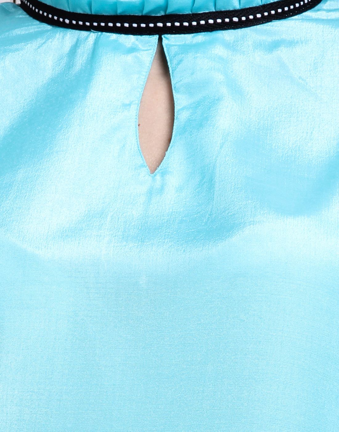 Ruffled Neck Back Button Top