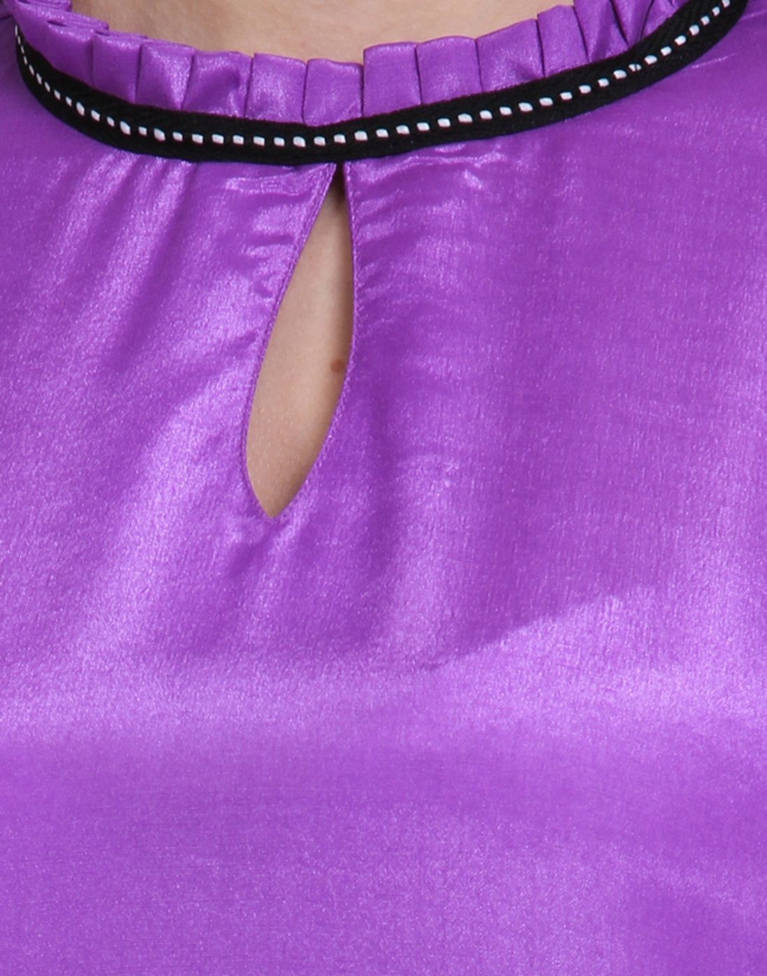 Ruffled Neck Back Button Top