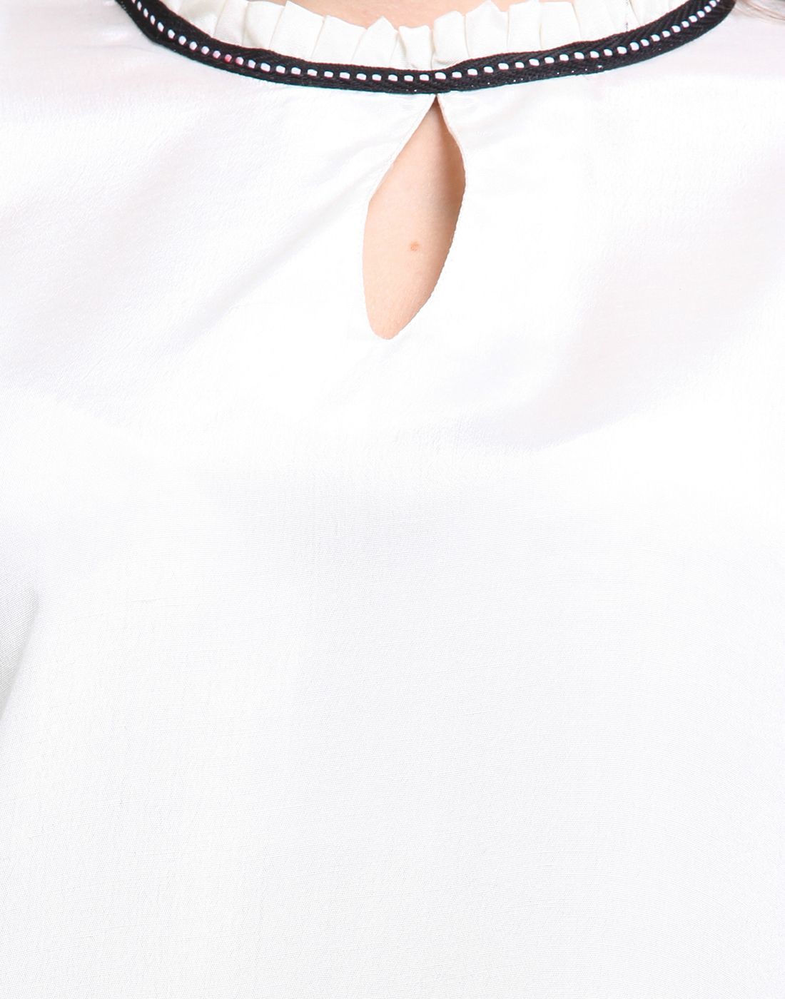 Ruffled Neck Back Button Top