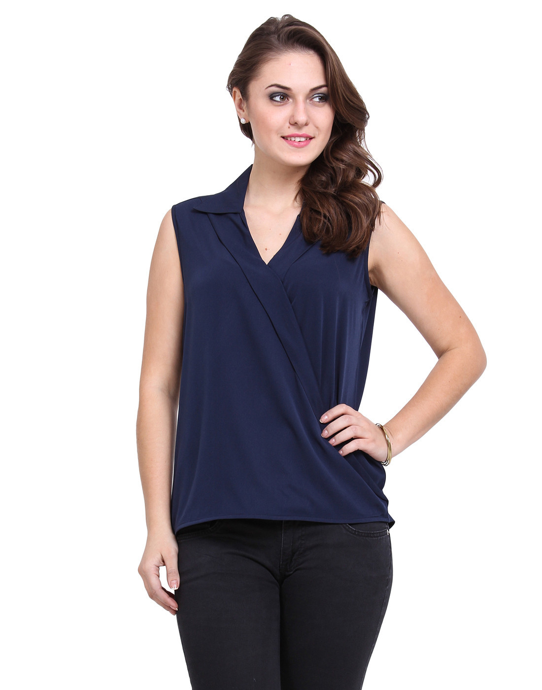 Sleeveless Drape Wrap Top