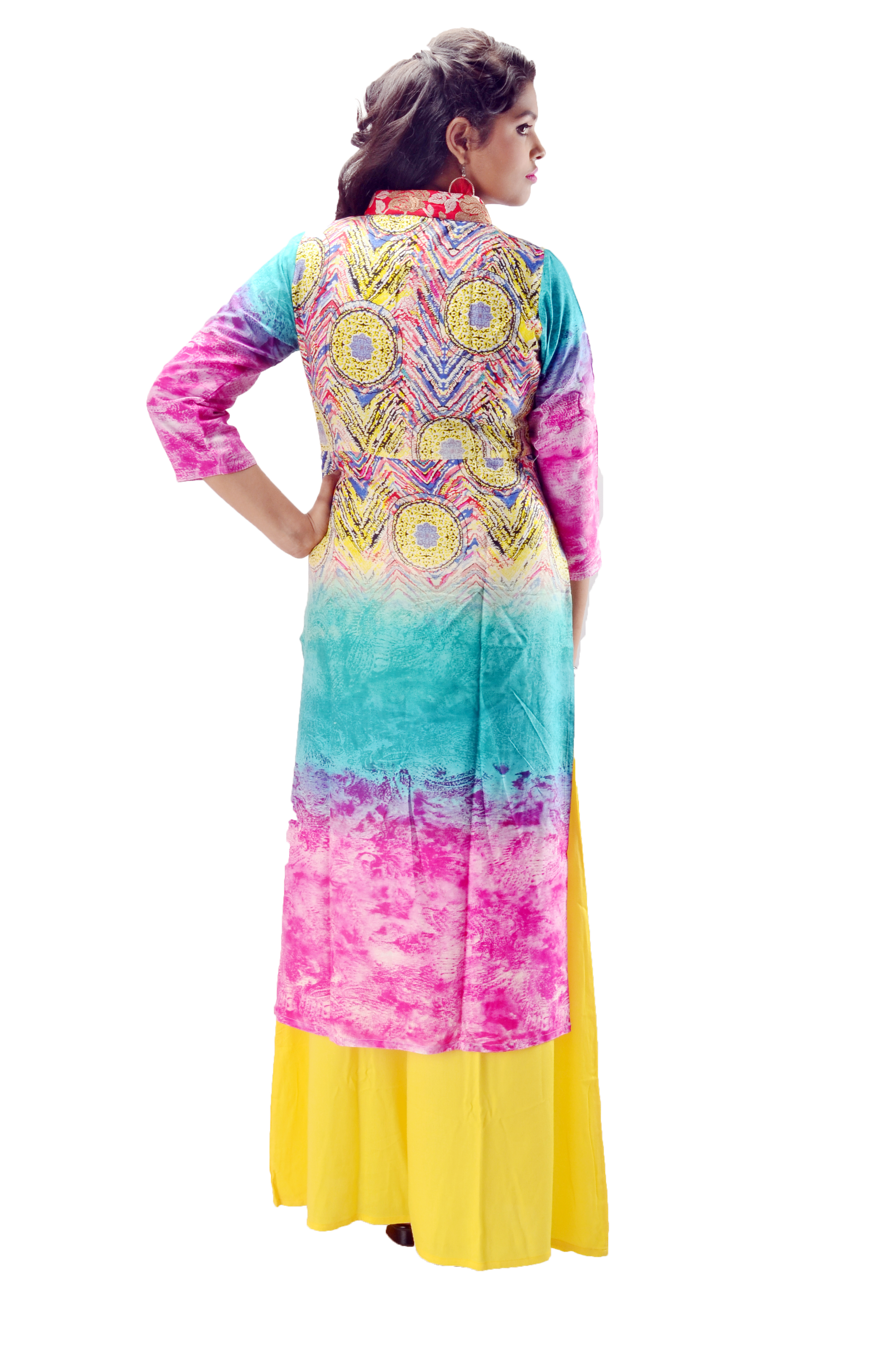 Cotton Kurtis - Cotton, Knee-length, Multicolor | Soft Fabric, Stylish Design, Comfortable Fit, Vibrant Colors, Printed Pattern, Mandarin Neckline, Three-quarter Sleeves