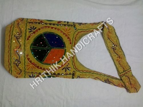 Jhola Bag - Cotton Fabric, Yellow Color, Embroided Design | Zip Closure, Shoulder Handle, Lightweight 150-200 Grams