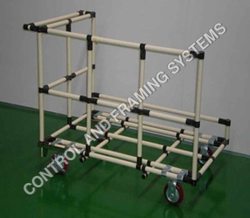 Pipe Joint Trolley - Aluminum/Pipe Frame, Customizable Size in Beige, Lightweight Manual Push, 1-Year Warranty for Material Handling