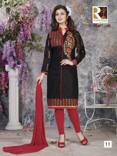 Black And Red Embroidery Cotton Salwar Suits