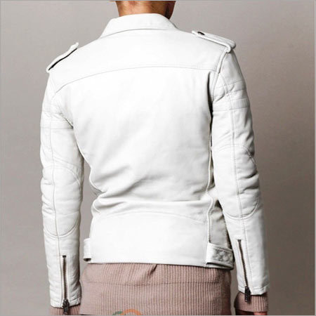 White Leather Jacket - Leather, S-xxl, White | Asymmetrical Zipper, Stylish Design, Comfortable Fit