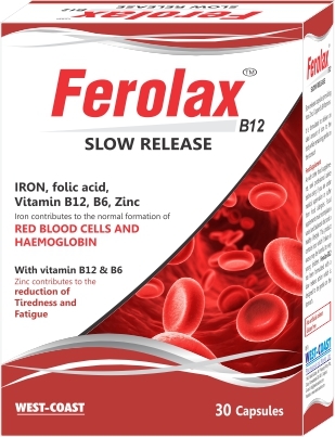 Ferolax Slow Release Capsules Iron, Folic Acid, Vitamin B12, B6, Zinc Capsules