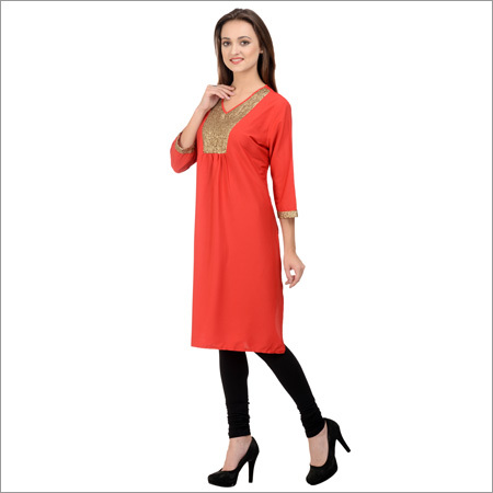 Plain Red Polyester Kurti