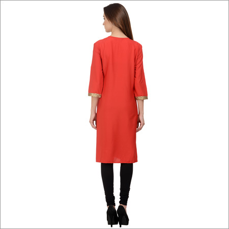Plain Red Polyester Kurti