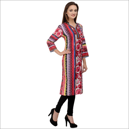 Crepe Pink Polyester Kurti