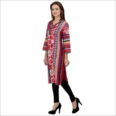 Crepe Pink Polyester Kurti