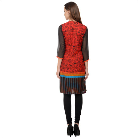 Plain Cotton Red Printed Kurti