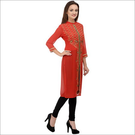 Jacket Style Embroidered Kurti With Zipper&lininga