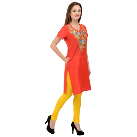 Red Cotton Embroidered Kurti
