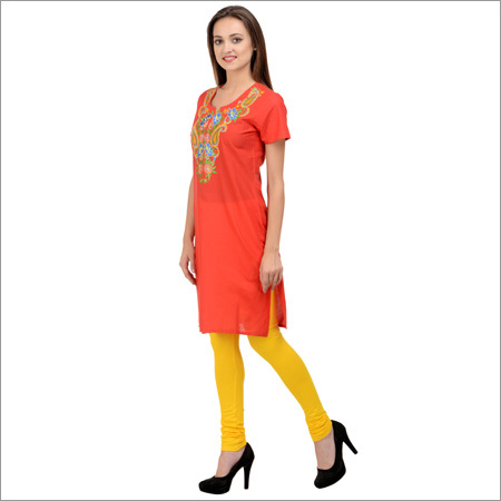 Red Cotton Embroidered Kurti
