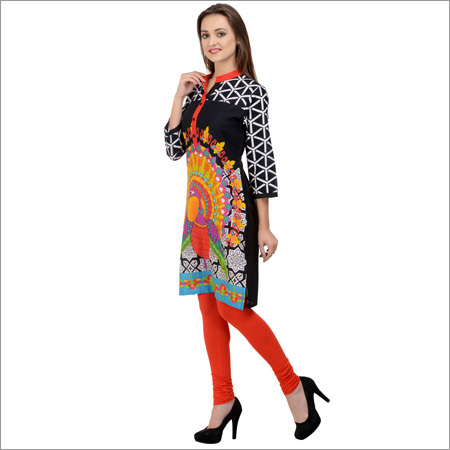Black Peacock Printed Kurti