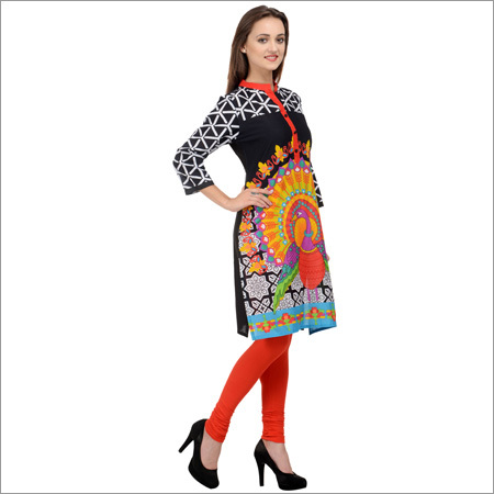 Black Peacock Printed Kurti