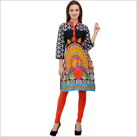 Black Peacock Printed Kurti