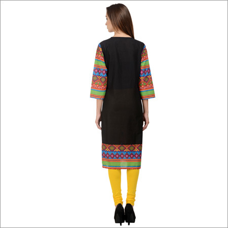 Rumara Black Embroidered Cotton Kurti - Cotton Material, Available In Sizes S To Xxl | Ethnic Style, 3-4th Sleeve, Perfect For Casual And Formal Wear