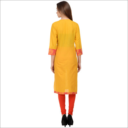 Cotton Yellow Straight Kurta With Side Pocket