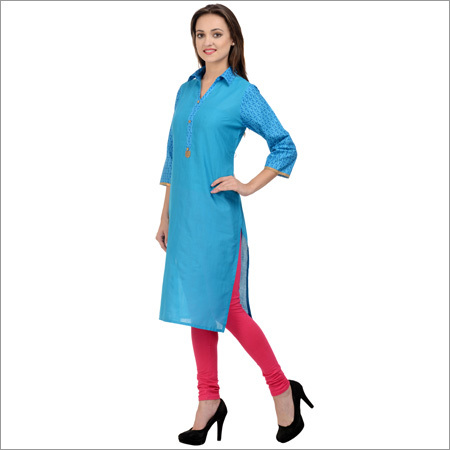 Blue Straight Cotton Kurta