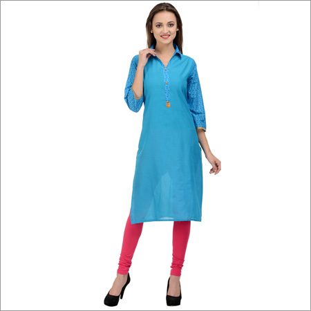 Blue Straight Cotton Kurta