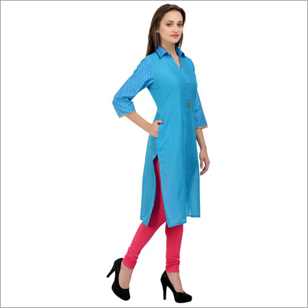 Blue Straight Cotton Kurta