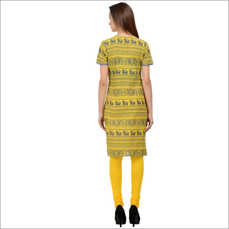 Yellow Cotton Printed Kurti