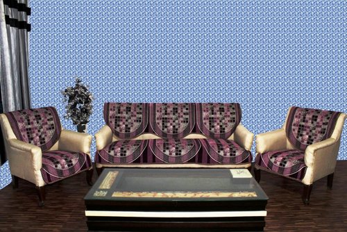 Chenille Sofa Cover Destiny - Polyester Cotton, Single Seater (69x59x1 cm) & 3 Seater (69x177x1 cm), Wine Color | Machine Made, Plain Style, Printed Pattern, Size (20-50 Inch)